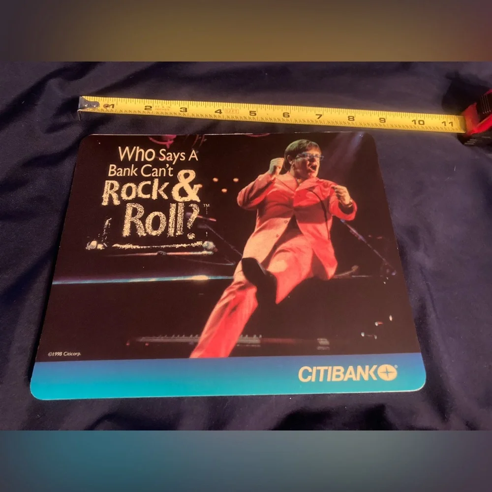 Vintage Elton John Mousepad Sticky Adhesive Citibank Sponsor 8.5 x 7.25 Rattmatt